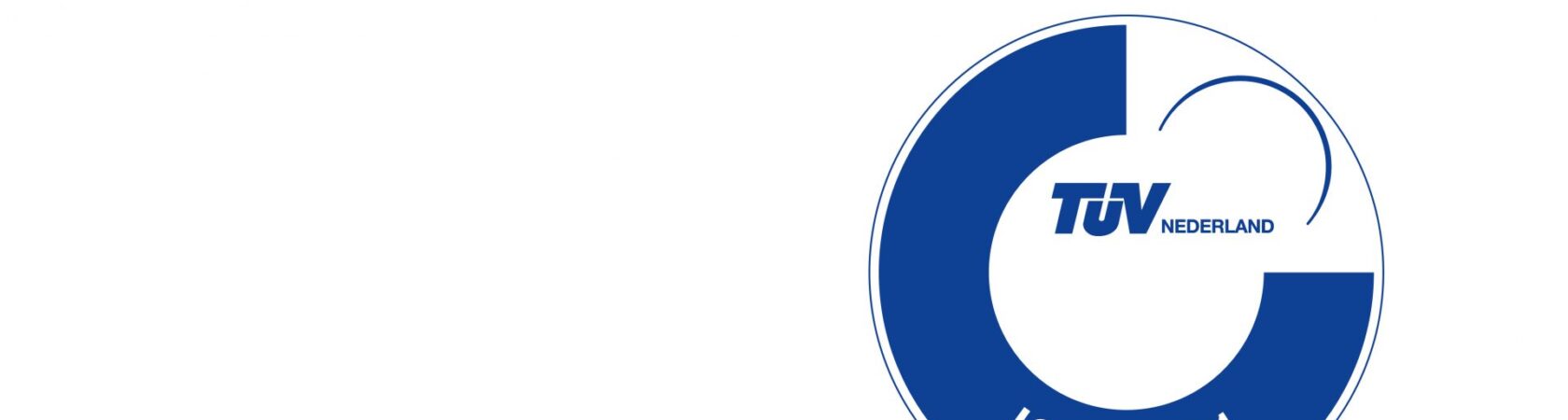 Blauw-wit logo van TÜV Nederland met ISO 9001-certificering.